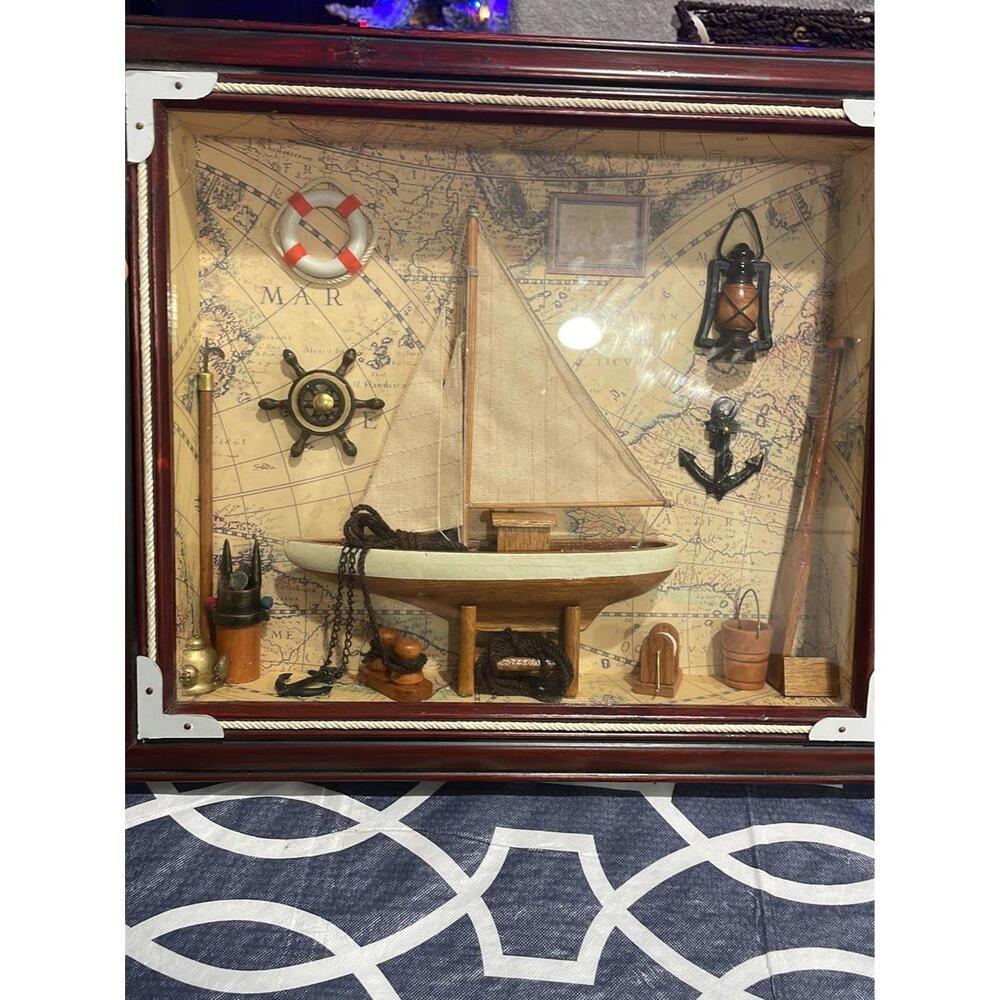 Maritime Ship box diorama photograph sail boat marine map ocean oceanographer